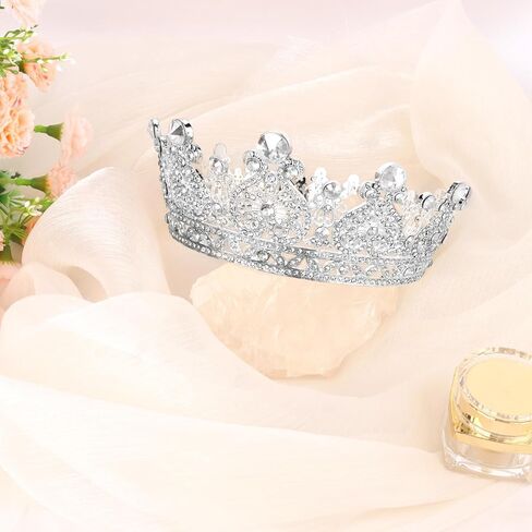 Princess Crown Gold Royal Tiara for Women Full Round Crown Cake Topper Elegant Hair Accessories for Prom Wedding Birthday Party Favors Pageant in Kuwait