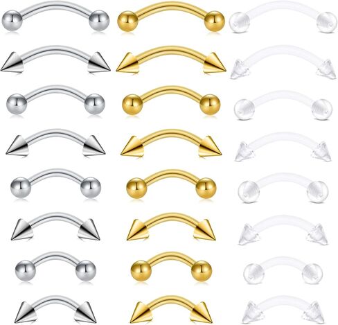 FECTAS 24PCS Eyebrow Rook Piercing Jewelry 16G Earrings Vertical Labret Lip Jewelry Curved Barbell Eyebrow Rings Ear Rook Helix Conch Daith Piercing Jewelry 6/8/10/12mm Plastic Retainers in Saudi Arabia