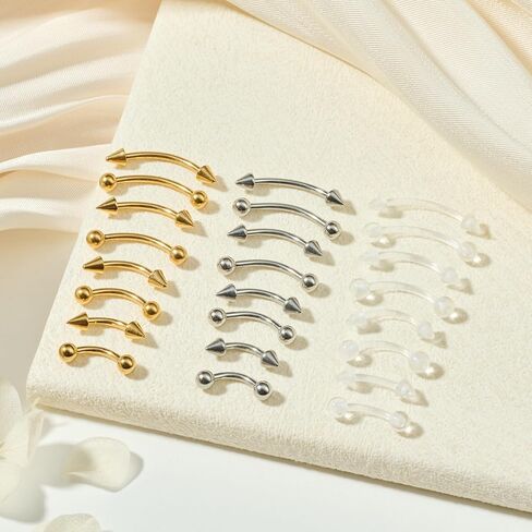 FECTAS 24PCS Eyebrow Rook Piercing Jewelry 16G Earrings Vertical Labret Lip Jewelry Curved Barbell Eyebrow Rings Ear Rook Helix Conch Daith Piercing Jewelry 6/8/10/12mm Plastic Retainers in Saudi Arabia