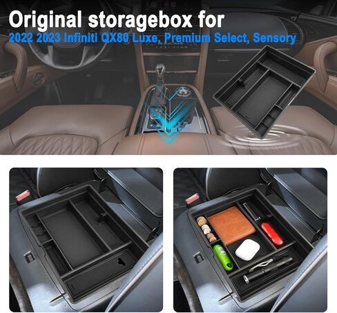SHAOHAO for 2023 2024 Infiniti QX80 Center Console Organizer Fit for 2022 2023 2024 Accessories Infiniti QX80 Luxe/Premium Select/Sensory Armrest Storage Box Organizer Tray for Infiniti QX80 2023 2024 in Saudi Arabia