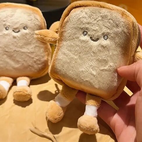 Cartoon Toast Coin Purse Keychain Women Cute Plush Bread Doll Earphone Coin Key Bag Pendant Gifts in Saudi Arabia