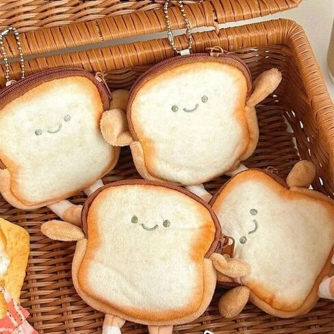 Cartoon Toast Coin Purse Keychain Women Cute Plush Bread Doll Earphone Coin Key Bag Pendant Gifts in Saudi Arabia