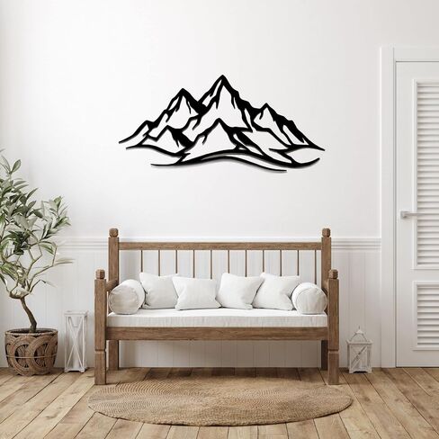 METALPLEX Mountain Range Metal Wall Art – Modern Aluminum Composite Wall Decor for Living Room, Bedroom, Office & Entryway – Lightweight, Rust & Fade Resistant & Easy to Install – Black, 47" x 22" in Saudi Arabia