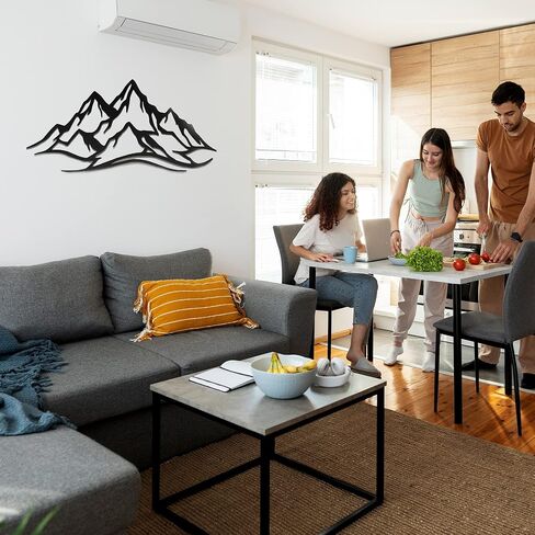 METALPLEX Mountain Range Metal Wall Art – Modern Aluminum Composite Wall Decor for Living Room, Bedroom, Office & Entryway – Lightweight, Rust & Fade Resistant & Easy to Install – Black, 47" x 22" in Saudi Arabia