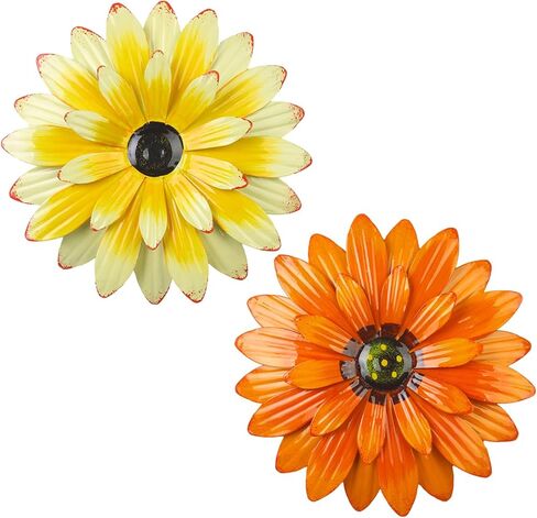 Outdoor Metal Wall Art Decor, 2 Pack 8 Inch Sunflower Wall Decorations, Hanging Outdoor Wall Decor, Handmade Metal Flowers for Outdoor Outside Indoor Decor,Yellow+Orange in Saudi Arabia