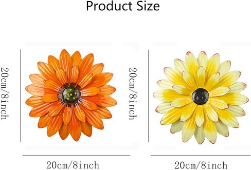 Outdoor Metal Wall Art Decor, 2 Pack 8 Inch Sunflower Wall Decorations, Hanging Outdoor Wall Decor, Handmade Metal Flowers for Outdoor Outside Indoor Decor,Yellow+Orange in Saudi Arabia