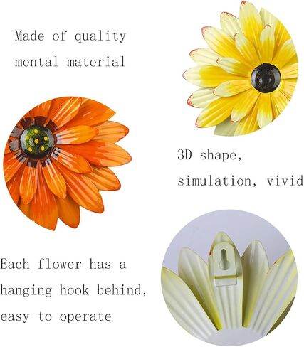 Outdoor Metal Wall Art Decor, 2 Pack 8 Inch Sunflower Wall Decorations, Hanging Outdoor Wall Decor, Handmade Metal Flowers for Outdoor Outside Indoor Decor,Yellow+Orange in Saudi Arabia
