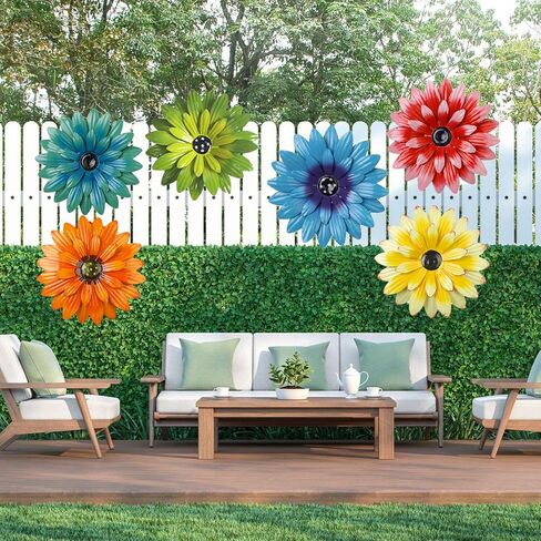 Outdoor Metal Wall Art Decor, 2 Pack 8 Inch Sunflower Wall Decorations, Hanging Outdoor Wall Decor, Handmade Metal Flowers for Outdoor Outside Indoor Decor,Yellow+Orange in Saudi Arabia