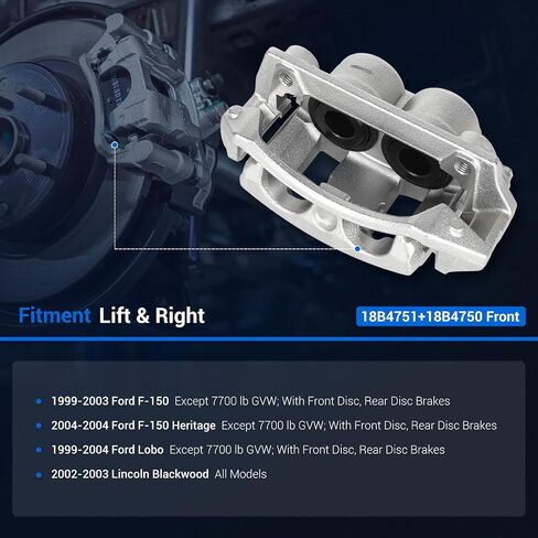 مجموعة فرجار الفرامل الأمامية Autoround 18B4751 18B4750 مع دعامة تناسب Ford F-150 1999-2003 / F-150 Heritage 2004 / Lobo 99-04، Lincoln Blackwood 02-03، جانب السائق والراكب in Saudi Arabia