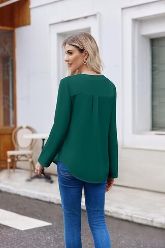 Women Business Casual Tops Blouses Dressy V Neck Chiffon Long Sleeve Work Shirts Elegant Ladies Tops in Kuwait