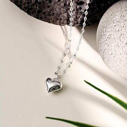 Small Silver Heart Necklace for Women - Hypoallergenic Dainty 925 Sterling Silver Heart Pendant on Delicate Chain in Saudi Arabia