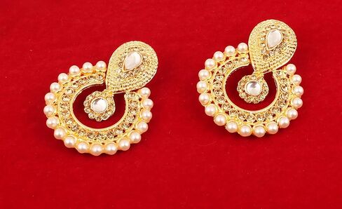 Touchstone Indian Bollywood Chandbali Moon Kundan Polki Look Rhinestones Long Bridal Designer Jewelry Chandelier Earrings For Women In Gold Tone in Kuwait