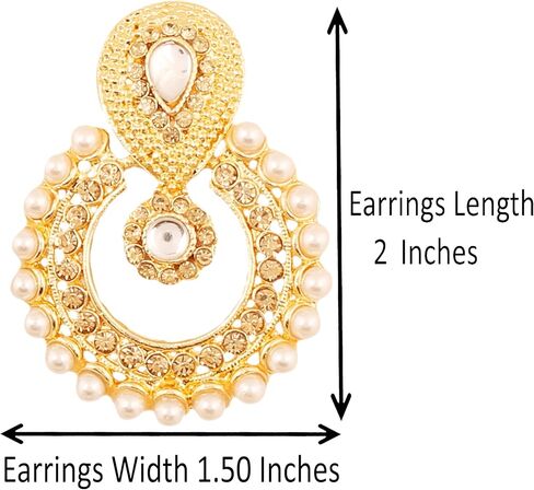 Touchstone Indian Bollywood Chandbali Moon Kundan Polki Look Rhinestones Long Bridal Designer Jewelry Chandelier Earrings For Women In Gold Tone in Kuwait