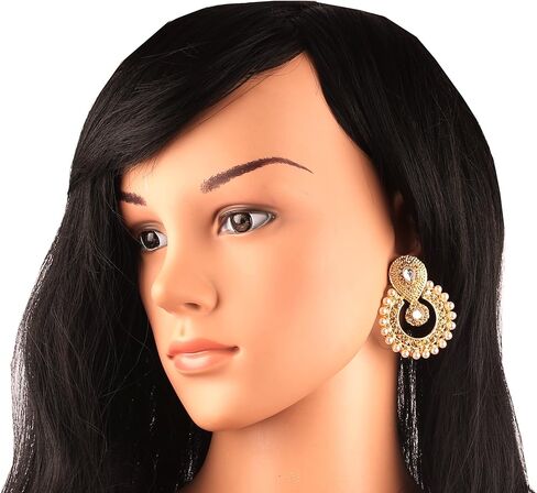 Touchstone Indian Bollywood Chandbali Moon Kundan Polki Look Rhinestones Long Bridal Designer Jewelry Chandelier Earrings For Women In Gold Tone in Kuwait