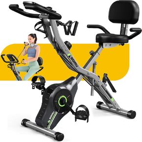 Exercise Bike, 5 in 1 Foldable Stationary Bike for Seniors, 16-Level Adjustable Magentic Resistance, Indoor Recumbent Bike with 330LB Capacity, Comfortable Seat Backrest Adjustments in Kuwait