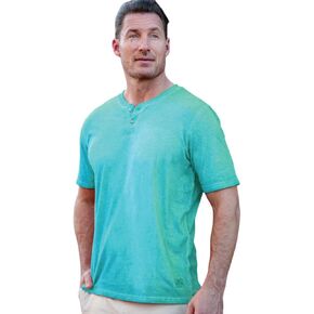 Madda Fella Men’s Oil Wash Henley – 100% Cotton Short Sleeve Shirt with Vintage Washed Look & 2-Button Collar in Saudi Arabia