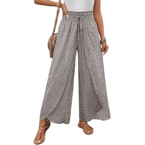 بنطال Verdusa النسائي ذو فتحة ملفوفة وفضفاضة ملفوفة للعطلات، بنطال طويل فضفاض غير رسمي in Kuwait