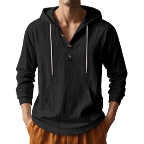 قميص هاواي خفيف الوزن للرجال من الكتان ذو قلنسوة كاجوال للشاطئ مع جيوب in Kuwait