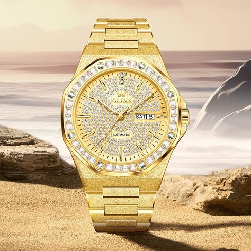 ساعة OLEVS للرجال ساعة يد أوتوماتيكية كريستال ألماس عقارب مضيئة مع 3ATM مقاومة للماء سوار فاخر محكم عرض التاريخ in Saudi Arabia