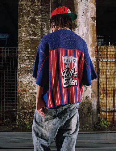Aelfric Eden T Shirts Number Stripe Unisex Oversized Graphic Knit Tee Color Blocking Streetwear Tops in Saudi Arabia