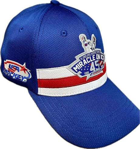 قبعة بيسبول للذكرى الخامسة والأربعين للهوكي الأمريكي لعام 1980 (1980-2025) - ملابس هوكي أمريكية مرخصة رسميًا باللون الأزرق in Kuwait
