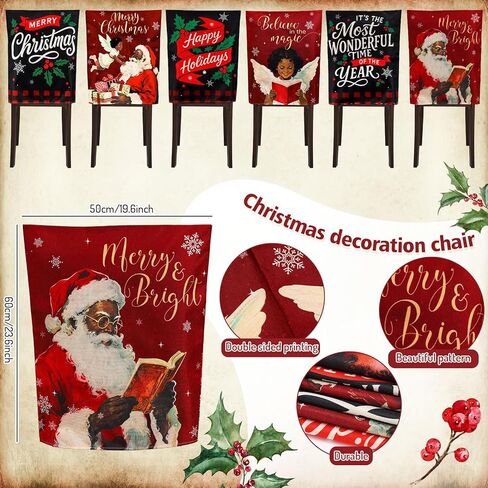 Whaline 6Pcs Christmas Chair Back Cover African American Black Santa Angel Seat Covers Dining Chair Slipcover Protector for Winter Xmas Home Kitchen Decor in Saudi Arabia
