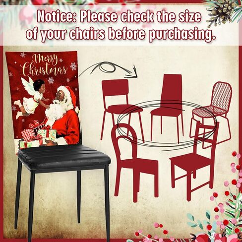 Whaline 6Pcs Christmas Chair Back Cover African American Black Santa Angel Seat Covers Dining Chair Slipcover Protector for Winter Xmas Home Kitchen Decor in Saudi Arabia