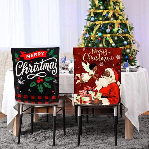 Whaline 6Pcs Christmas Chair Back Cover African American Black Santa Angel Seat Covers Dining Chair Slipcover Protector for Winter Xmas Home Kitchen Decor in Saudi Arabia