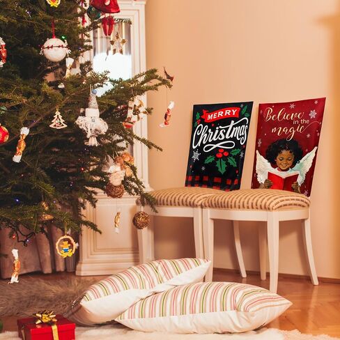 Whaline 6Pcs Christmas Chair Back Cover African American Black Santa Angel Seat Covers Dining Chair Slipcover Protector for Winter Xmas Home Kitchen Decor in Saudi Arabia