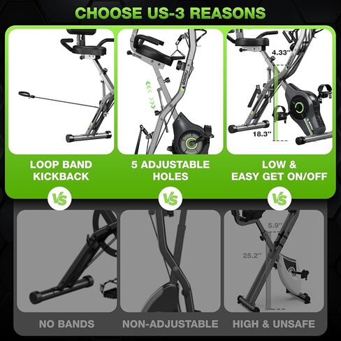 Exercise Bike, 5 in 1 Foldable Stationary Bike for Seniors, 16-Level Adjustable Magentic Resistance, Indoor Recumbent Bike with 330LB Capacity, Comfortable Seat Backrest Adjustments in Kuwait