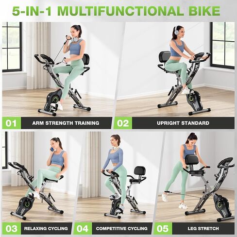 Exercise Bike, 5 in 1 Foldable Stationary Bike for Seniors, 16-Level Adjustable Magentic Resistance, Indoor Recumbent Bike with 330LB Capacity, Comfortable Seat Backrest Adjustments in Kuwait