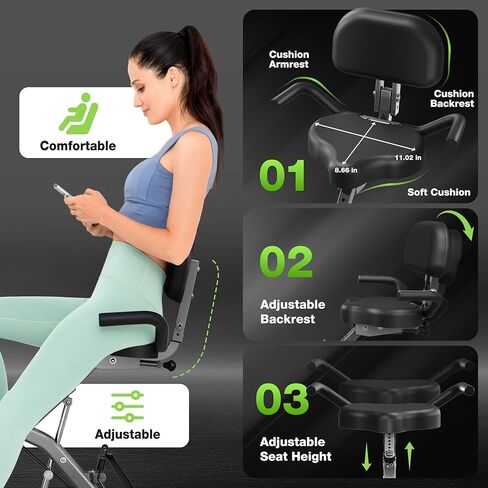 Exercise Bike, 5 in 1 Foldable Stationary Bike for Seniors, 16-Level Adjustable Magentic Resistance, Indoor Recumbent Bike with 330LB Capacity, Comfortable Seat Backrest Adjustments in Kuwait