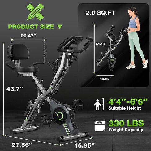 Exercise Bike, 5 in 1 Foldable Stationary Bike for Seniors, 16-Level Adjustable Magentic Resistance, Indoor Recumbent Bike with 330LB Capacity, Comfortable Seat Backrest Adjustments in Kuwait