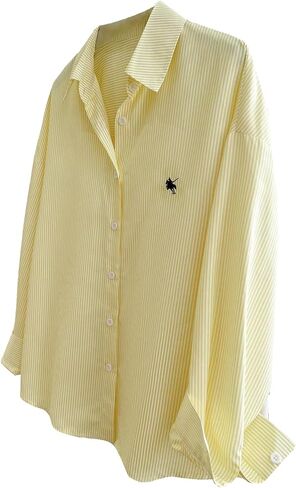 SOLY HUX Women's Plus Size Striped Shirt Button Down Collared Long Sleeve Casual Blouse Tops in Saudi Arabia