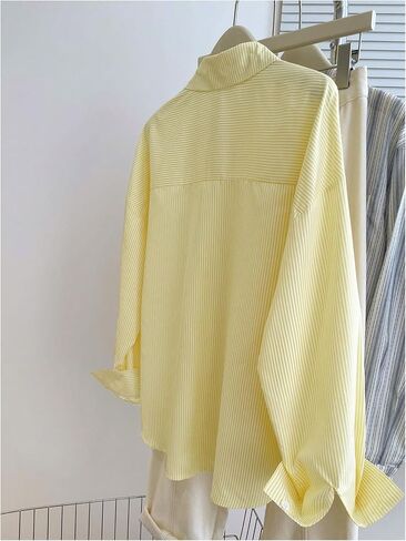 SOLY HUX Women's Plus Size Striped Shirt Button Down Collared Long Sleeve Casual Blouse Tops in Saudi Arabia