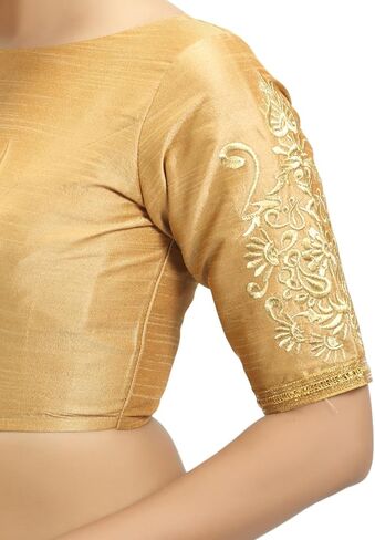 Women's Poly Raw Silk Readymade Saree Blouse with Embroidered Half Sleeves in Kuwait