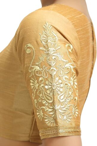 Women's Poly Raw Silk Readymade Saree Blouse with Embroidered Half Sleeves in Kuwait