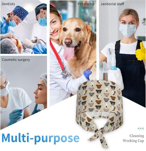 Generic Pitbull Dog Working Cap for Women Men Adjustable Scrub Caps with Sweatband Breathable Turban Hat Black in Saudi Arabia