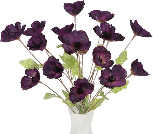 Poppy Flowers Artificial,6PCS Purple Poppy Silk Flowers 27.5in Fake Poppies for Wedding Bouquet Table Centerpiece Arrangement Home Decor(Dark Purple) in Saudi Arabia
