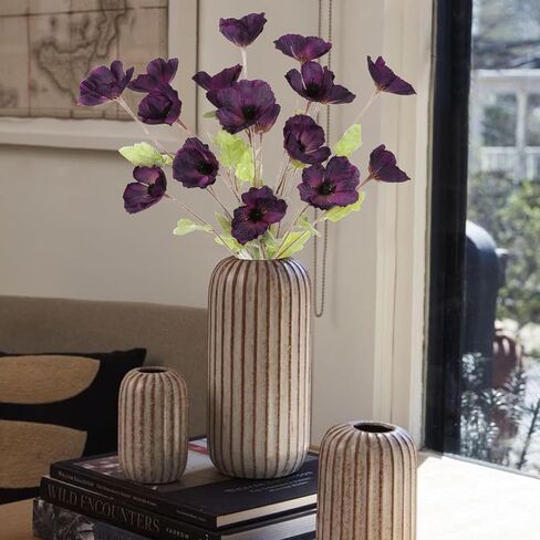 Poppy Flowers Artificial,6PCS Purple Poppy Silk Flowers 27.5in Fake Poppies for Wedding Bouquet Table Centerpiece Arrangement Home Decor(Dark Purple) in Saudi Arabia