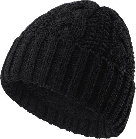 Women Winter Beanie Hat: Fleece Lined Warm Knit Skull Cap Thermal Stocking Cap for Cold Weather Snow Ski in Kuwait