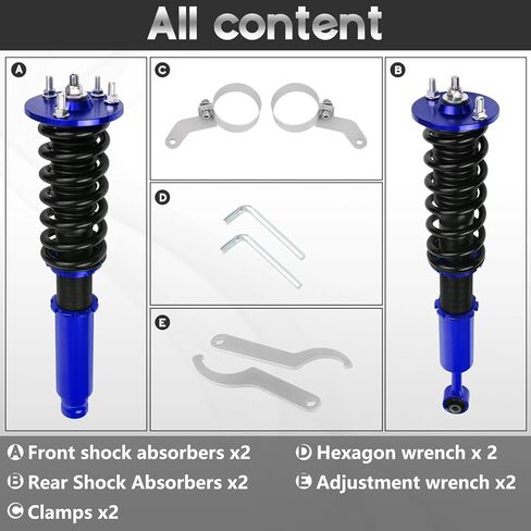 BHB Adjustable Coilovers Compatible with Honda Accord 2003-2007 Coil Spring Absorber Struts Suspension Lowering Kit Red in Kuwait