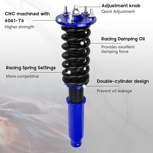 BHB Adjustable Coilovers Compatible with Honda Accord 2003-2007 Coil Spring Absorber Struts Suspension Lowering Kit Red in Kuwait