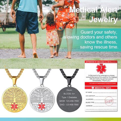 Supcare Medical Alert Necklace for Men Women, Stainless Steel Engraved Medical Emergency Pendant,Customized Medical ID Jewelry(16 Types) in Saudi Arabia