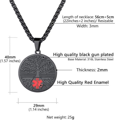 Supcare Medical Alert Necklace for Men Women, Stainless Steel Engraved Medical Emergency Pendant,Customized Medical ID Jewelry(16 Types) in Saudi Arabia