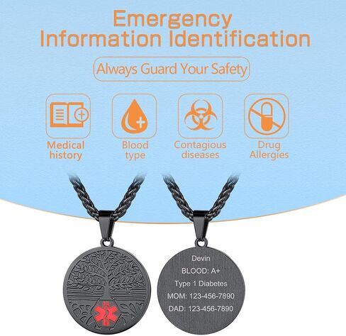Supcare Medical Alert Necklace for Men Women, Stainless Steel Engraved Medical Emergency Pendant,Customized Medical ID Jewelry(16 Types) in Saudi Arabia