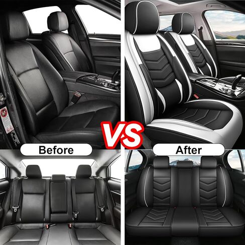 Car Seat Covers Fit for Ford Focus 2000-2018 with Detachable Head Design and Breathable Automotive Seat Covers of Premium Nappa Leather, Full Set with Pillow, Black in Kuwait