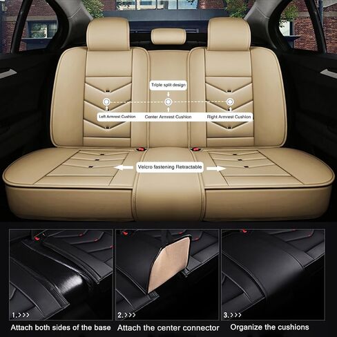 أغطية مقاعد السيارة مجموعة كاملة لأغطية مقاعد جلدية Hyundai Tucson 2011-2025، غطاء مقعد مقاوم للماء وغير قابل للانزلاق وجيد التهوية، واقي مقعد السيارة ووسائد هوائية مُكيَّفة (قياسية، بيج) in Kuwait