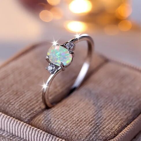 Premium Silver Plated Ring Inlaid with Opal in Egg Shape, Premium Jewelry for Women, Ideal for Daily Outfits and Special Occasions in Saudi Arabia