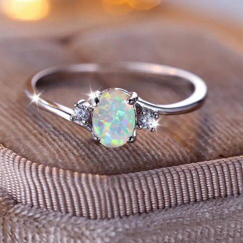Premium Silver Plated Ring Inlaid with Opal in Egg Shape, Premium Jewelry for Women, Ideal for Daily Outfits and Special Occasions in Saudi Arabia